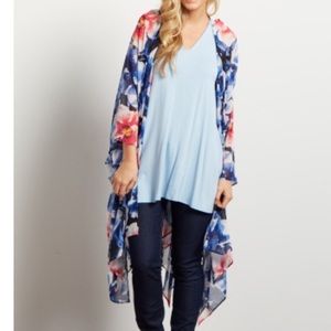 Long blue floral kimono
